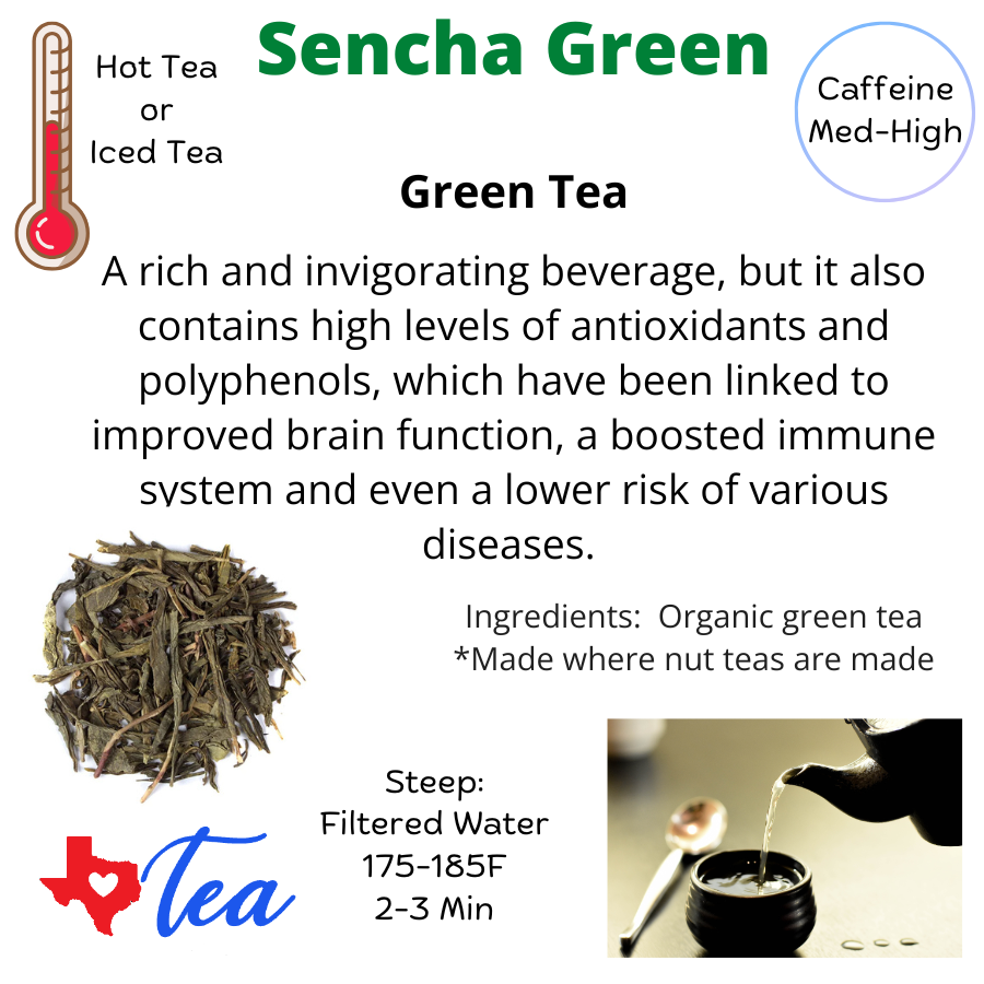 Sencha green tea informational sheet mid to caffeine