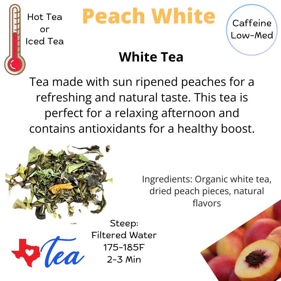 Peach white tea Information sheet low to mid caffeine