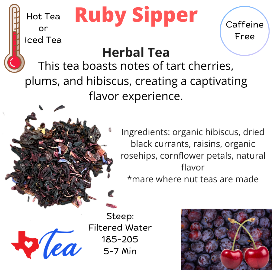 Ruby supper herbal tea informational sheets, caffeine free