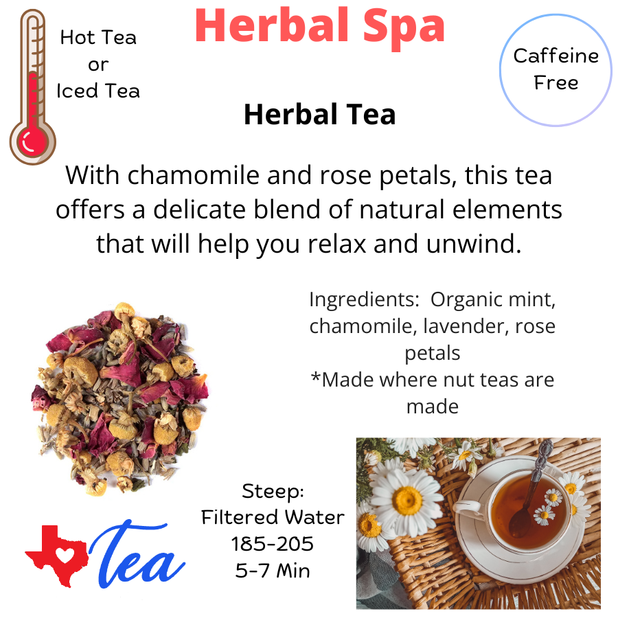 Herbal Spa tea with rose and chamomile Information sheet caffeine free