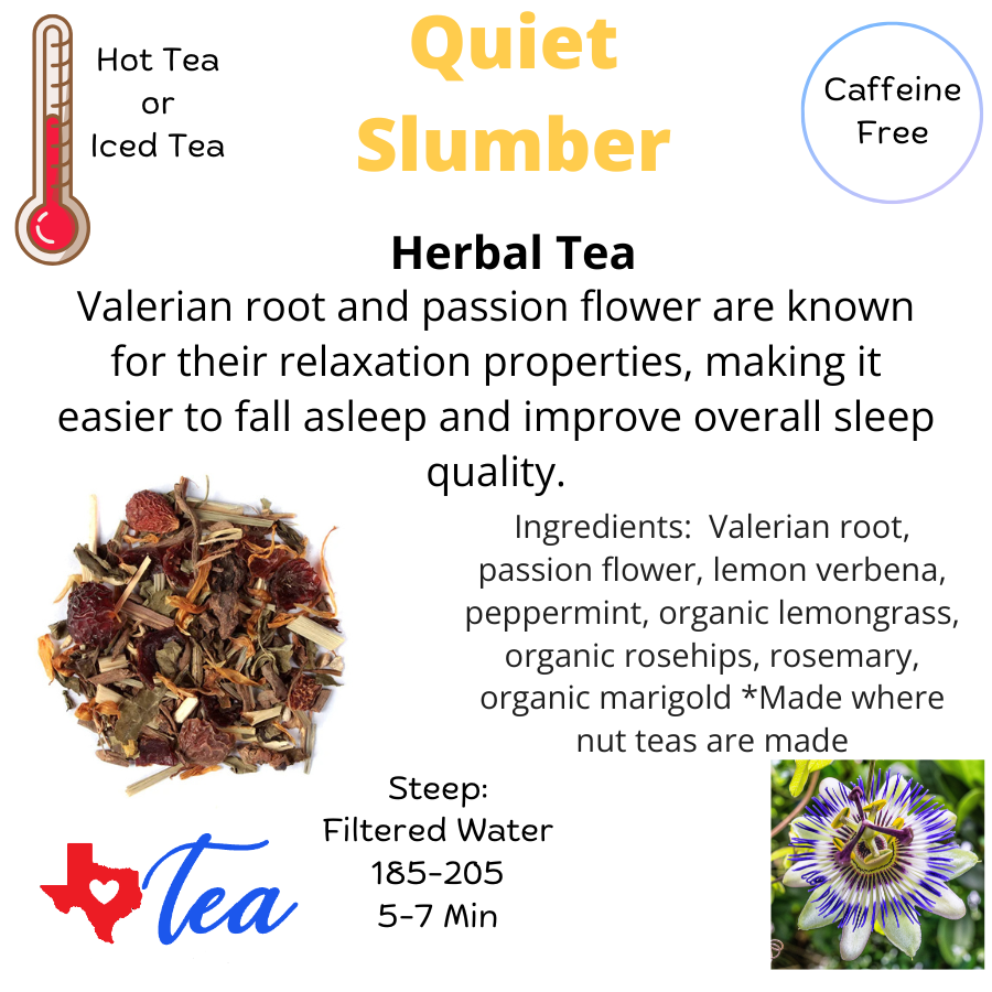 Quiet slumber, herbal tea information sheet caffeine free