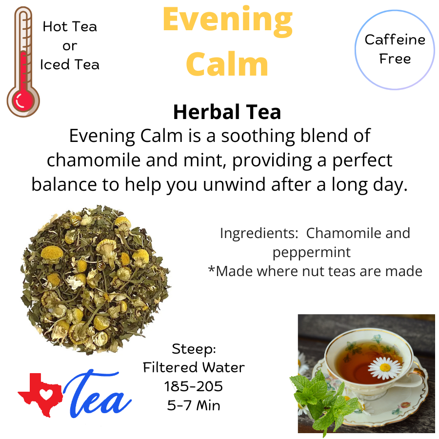 Evening calm herbal tea with chamomile information sheet caffeine free