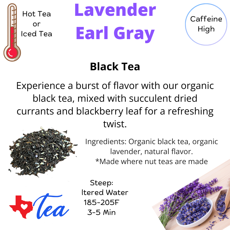 Lavender Earl gray black tea Information sheet caffeine high